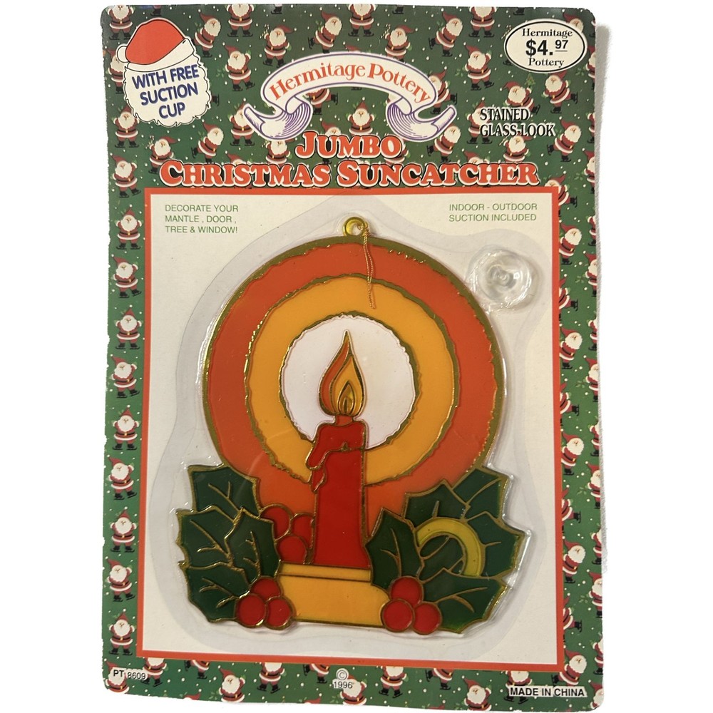 New Vtg Hermitage Pottery Plastic Jumbo Christmas Suncatcher Candle Suction Cup